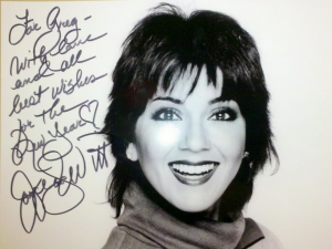 Click to embiggen, but it reads "For Greg - With love and all best wishes for the New Year (heart symbol) Joyce DeWitt"