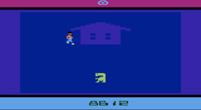 From the Atari 2600 cartridge E.T., which I believe stood for "Extra Terrible". In this part of the game, ET goes to a rapper friend's house to have some chips.